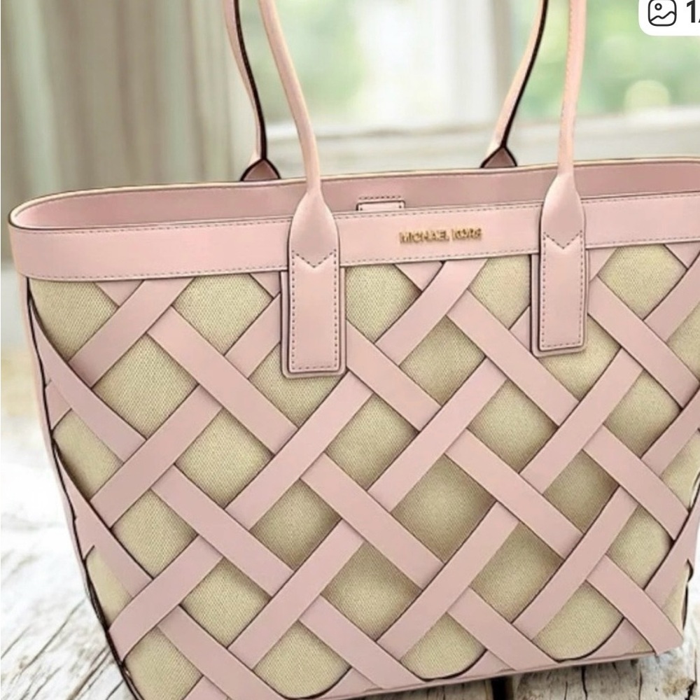 Michael Kors Sienna Large Tote Powder Blush Woven Leather‎ NWT